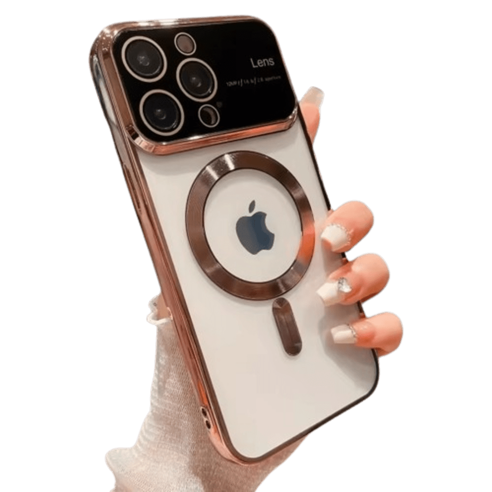Funda para iPhone 15 Plus MagSafe Metalizado Rosa Lens Protector Resistente a Caídas y Golpes