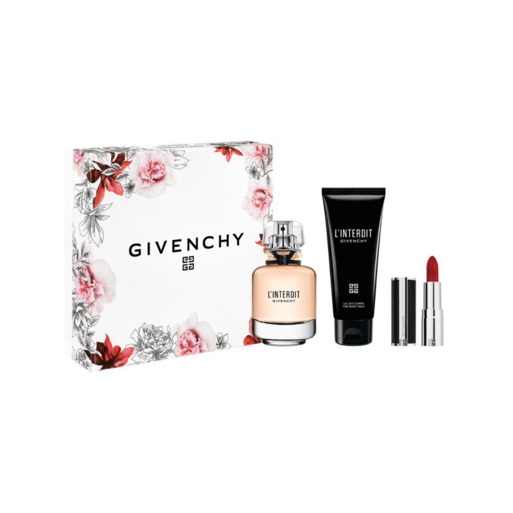 Set De Perfume Givenchy Para Mujer L'Interdit Edp 50Ml + Lait 75Ml + Mini Le Rouge Intense Silk 333