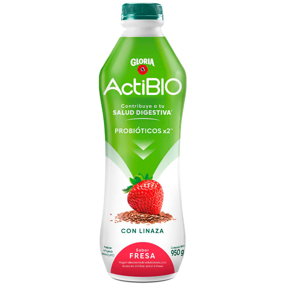 Yogurt GLORIA ActiBio con Linaza Sabor a Fresa Botella 950g