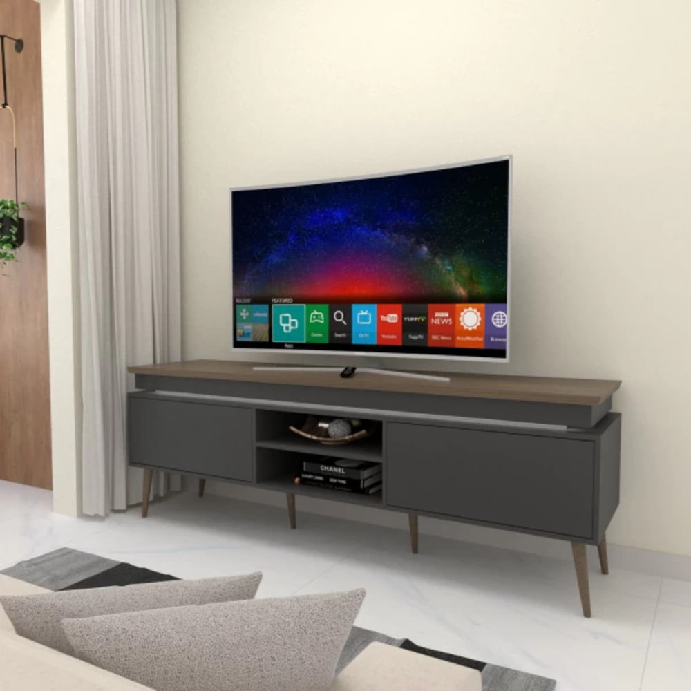 Mesa de TV Moderna Valteri con luces LED color Gris oscuro TU MESITA