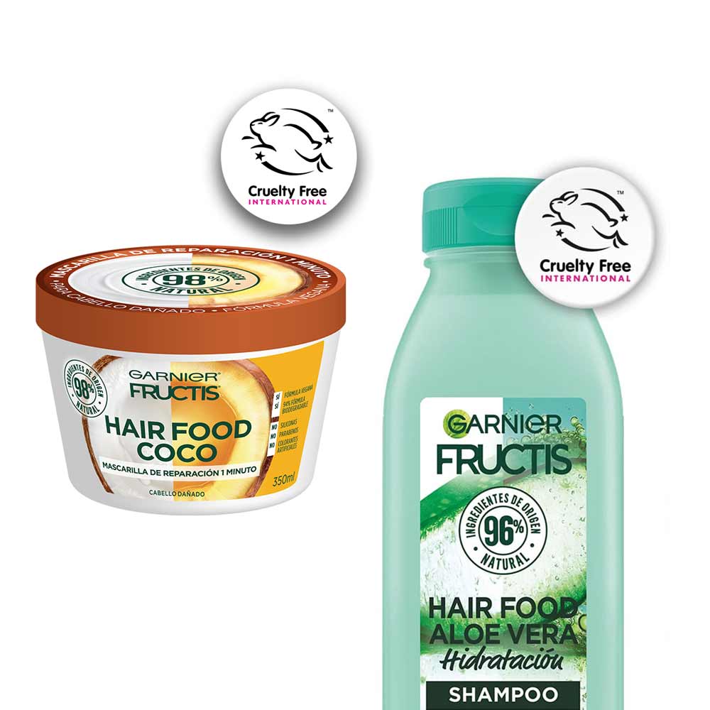 Pack FRUCTIS Shampoo Hair Food Aloe 300ml + Crema de Tratamiento Hair Food Reparadora de Coco 350ml
