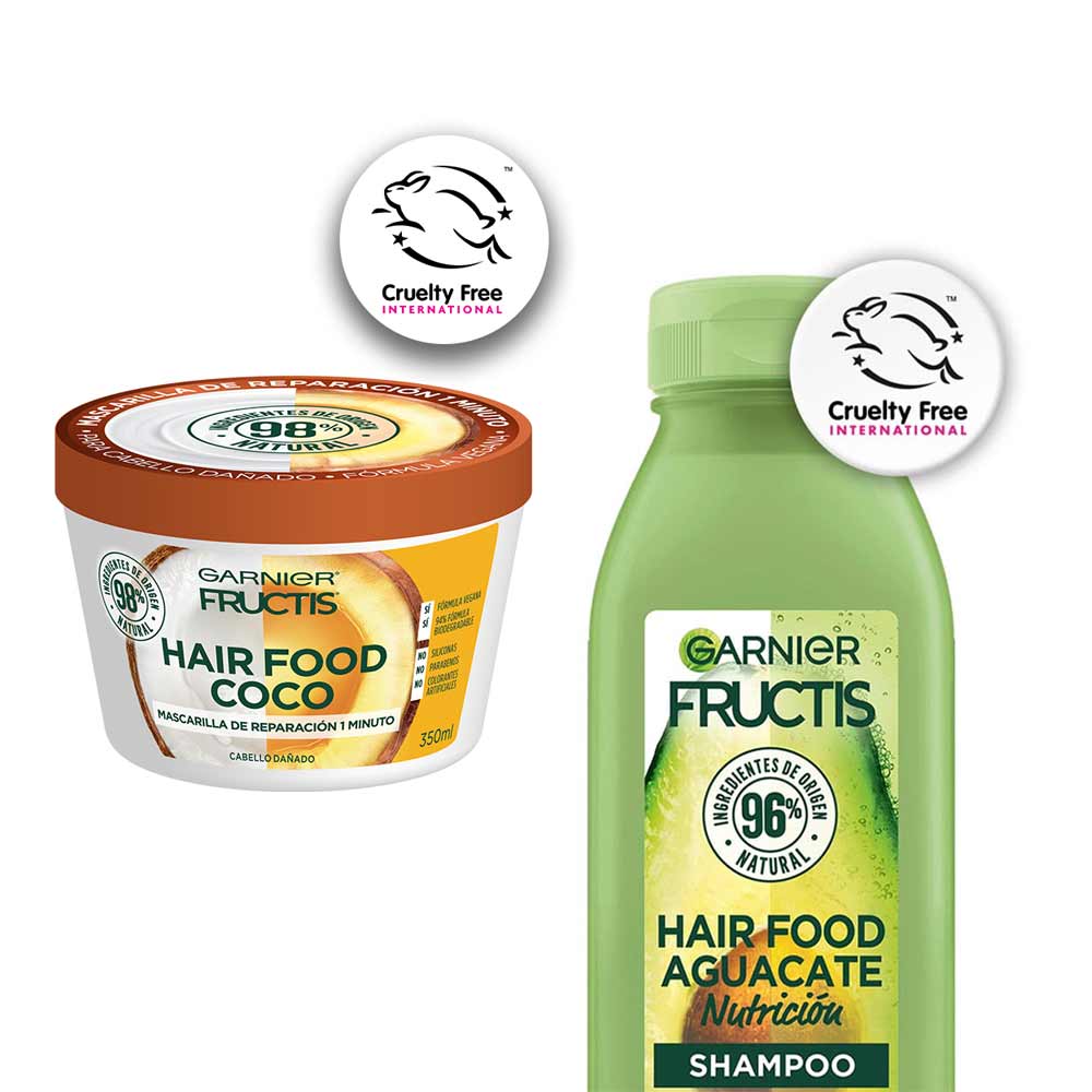Pack FRUCTIS Shampoo Hair Food Palta 300ml + Crema de Tratamiento Hair Food Reparadora de Coco 350ml