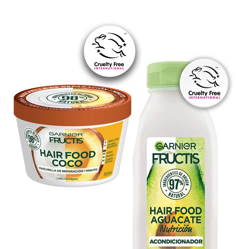 Pack FRUCTIS Acondicionador Hair Food Palta 300ml + Crema de Tratamiento Hair Food Reparadora de Coco 350ml