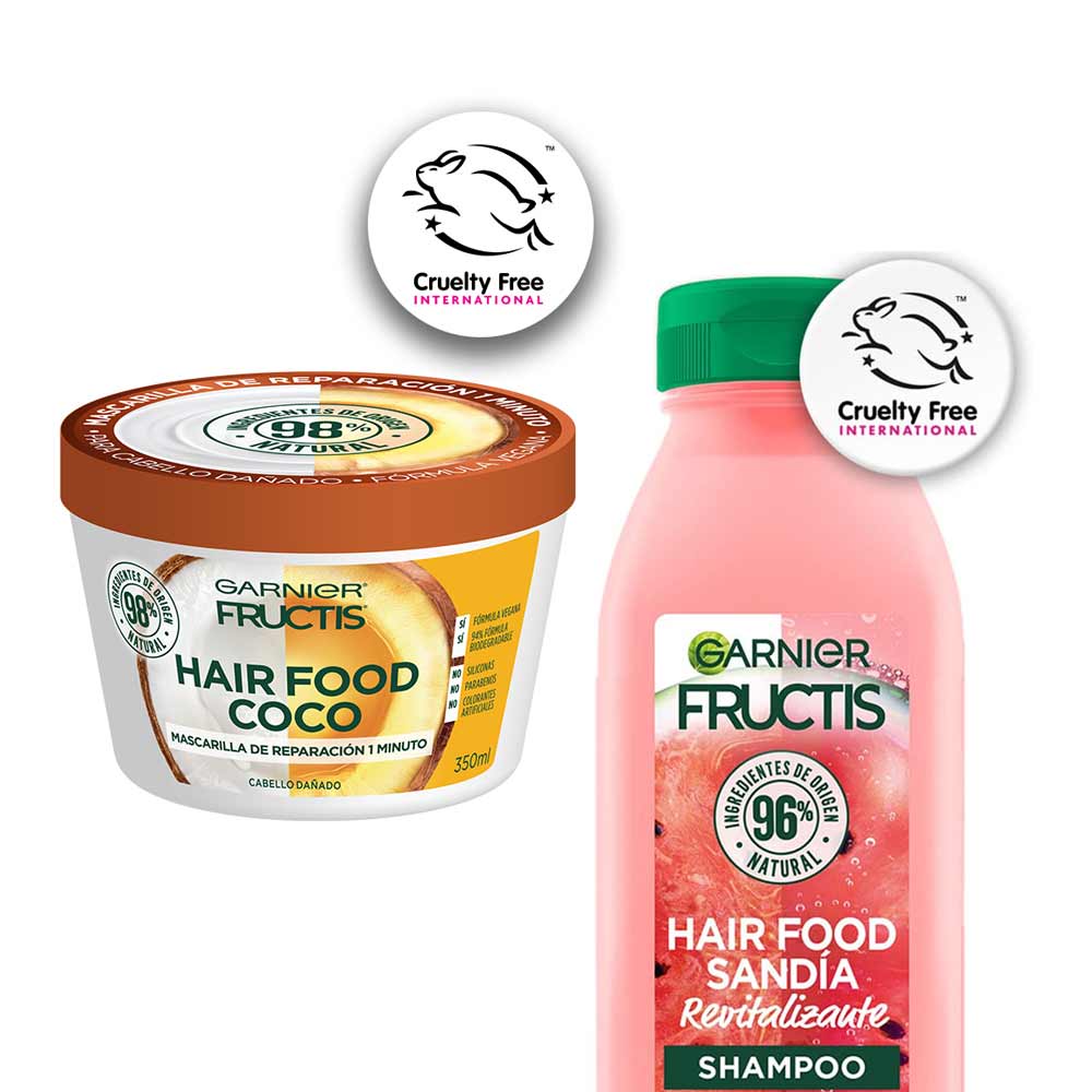 Pack FRUCTIS Shampoo Hair Food de Sandía 300ml + Crema de Tratamiento Hair Food Reparadora de Coco 350ml