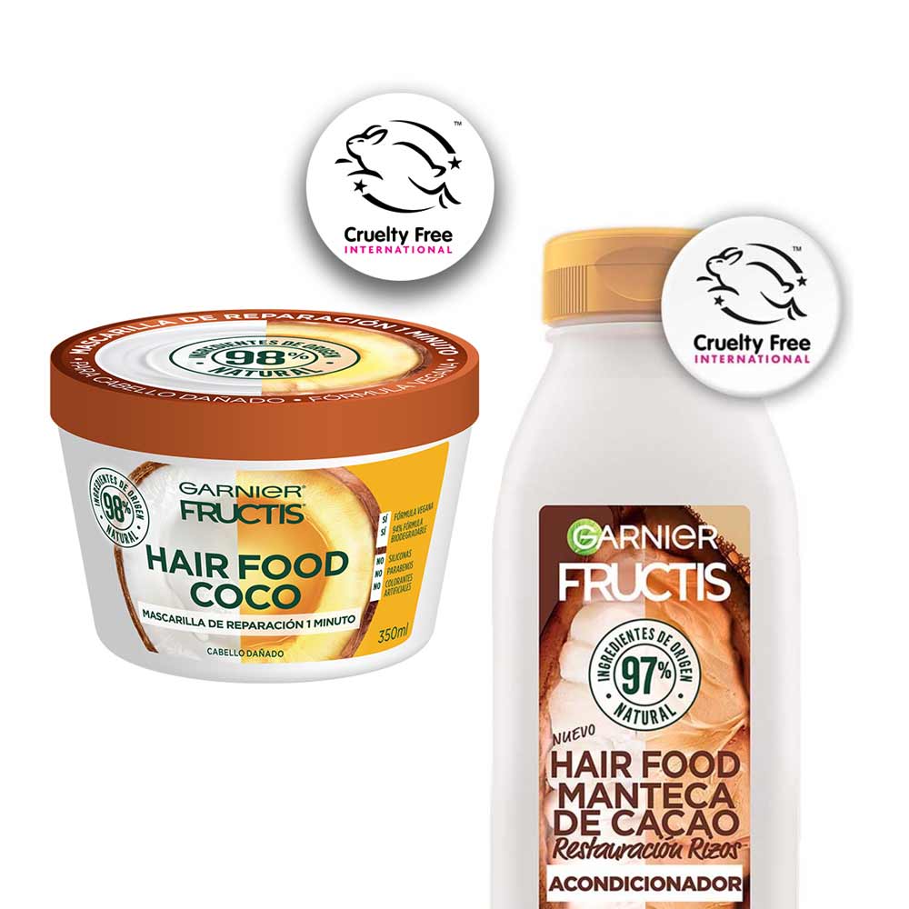 Pack FRUCTIS Acondicionador Manteca de Cacao 300ml + Crema de Tratamiento Hair Food Reparadora de Coco 350ml