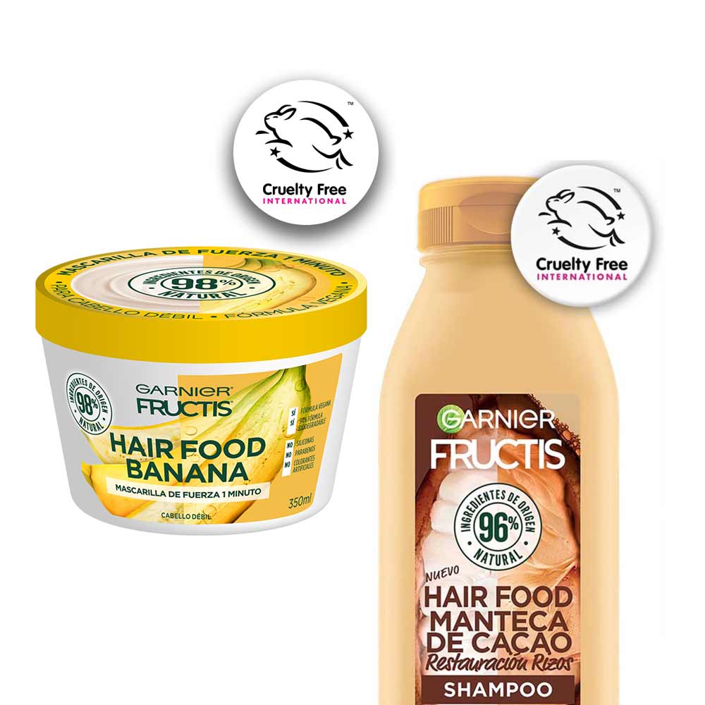 Pack FRUCTIS Shampoo Garnier Manteca de Cacao 300ml + Crema de Tratamiento Hair Food Fortificante de Plátano 350ml