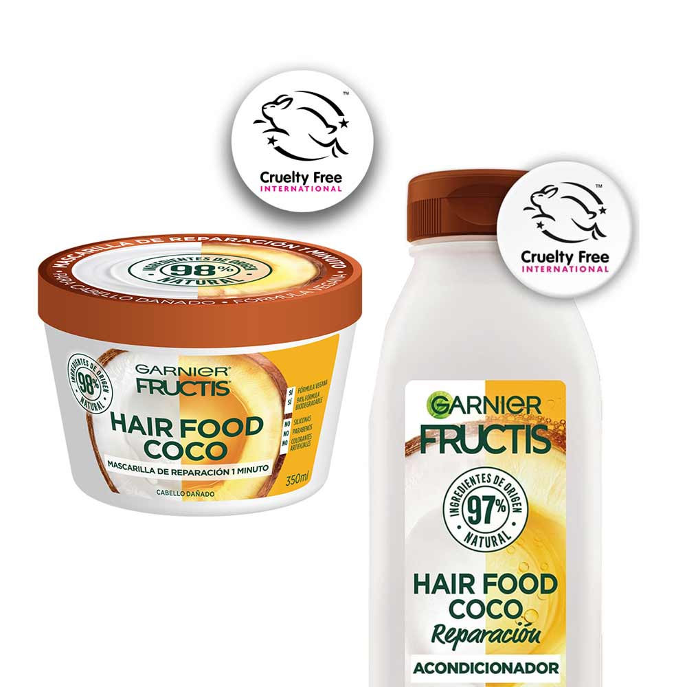 Pack FRUCTIS Acondicionador Hair Food Coco 300ml + Crema de Tratamiento Hair Food Reparadora de Coco 350ml