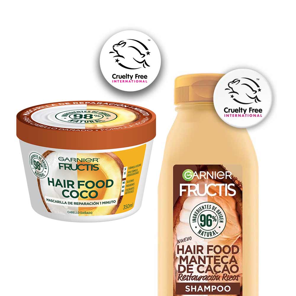 Pack FRUCTIS Shampoo Garnier Manteca de Cacao 300ml + Crema de Tratamiento Hair Food Reparadora de Coco 350ml