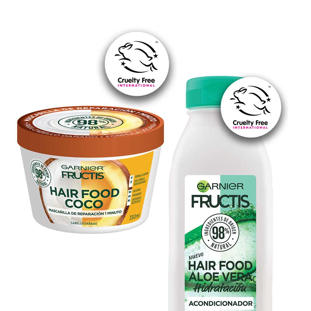 Pack FRUCTIS Acondicionador Hair Food Aloe 300ml + Crema de Tratamiento Hair Food Reparadora de Coco 350ml