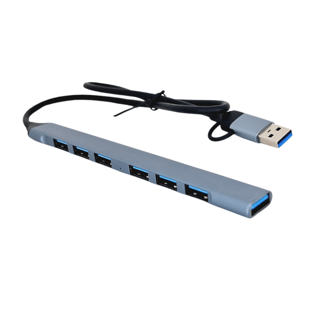 HUB Conector Dual 7 Puertos USB 3.0 de ALUMINIO Windows, MAC y Android