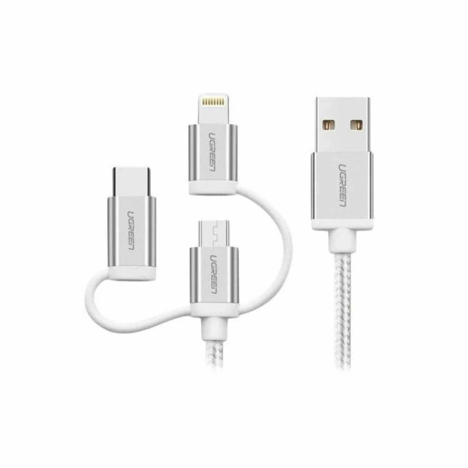 Cable Ugreen Usb 2.0 3 In 1 A/M To Micro B+Lightning+Usb-C 1.5M 50203 Silver