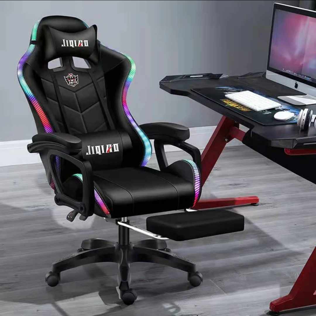 Silla Gamer Pro con Luces LED Ergonomica Reclinable con Posapies C-898 Negro