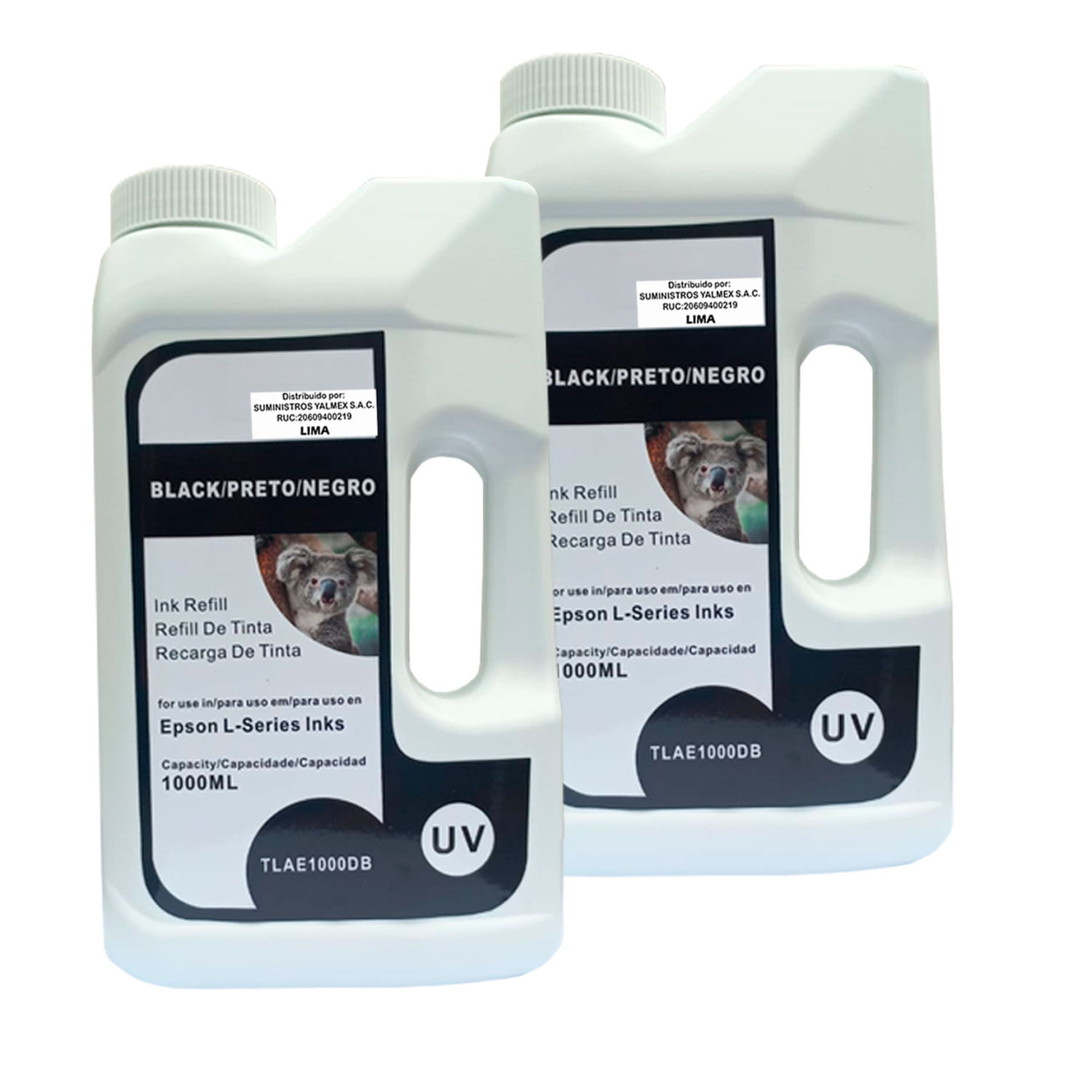 2 Botellas de Tinta Compatible Litro UV T664 / T544 / T504 Negro Para Epson