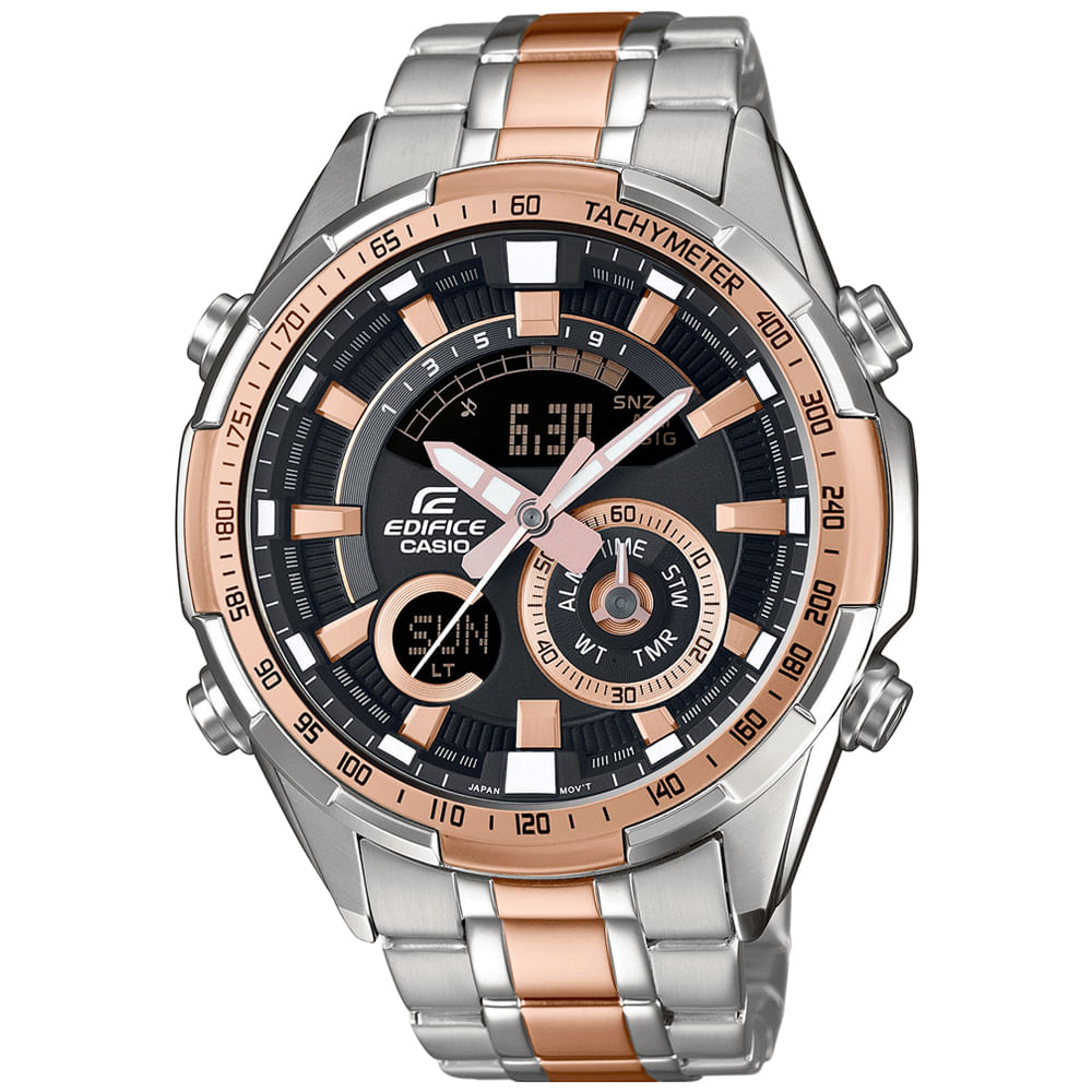 Reloj Casio Edifice ERA-600SG-1A9V Digital Analógico Termómetro Luz Plateado Oro Rosado