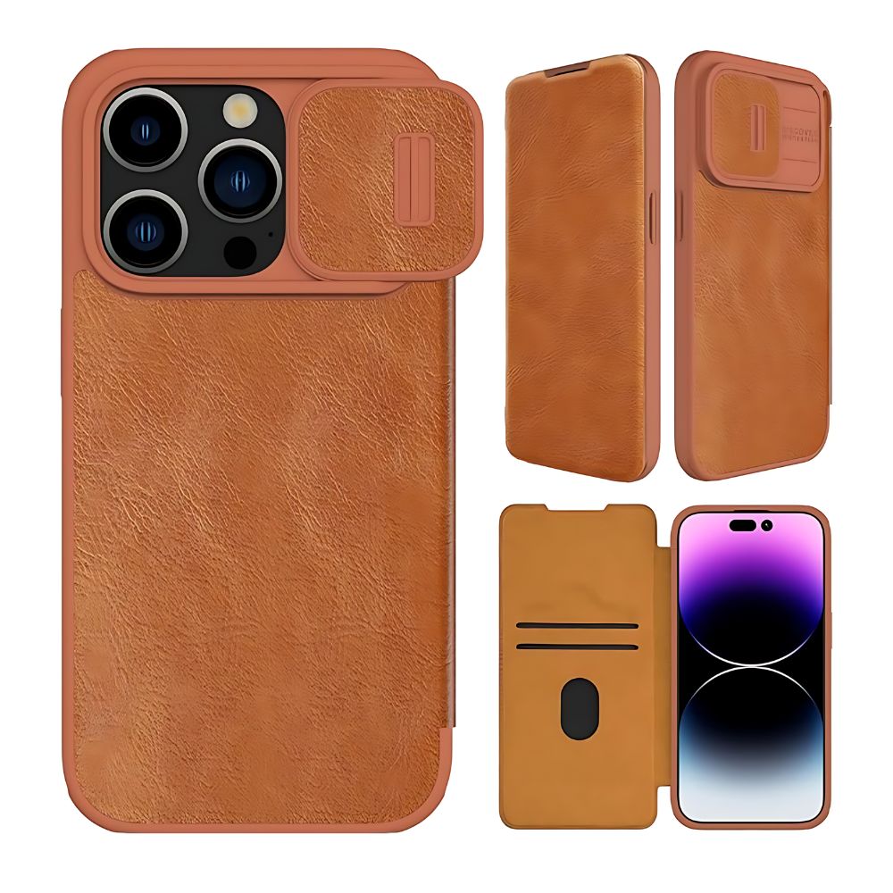 Case Nillkin Qin Pro Para iPhone 14 Pro Max Camel