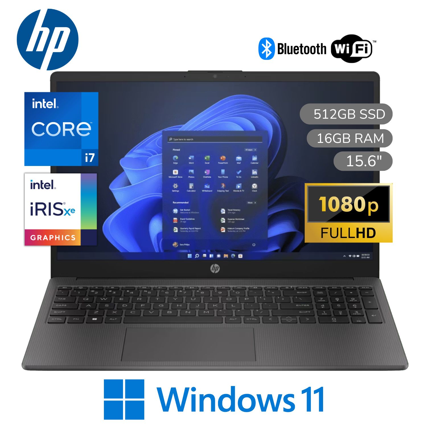 Laptop HP 250 G10 Intel CoreI7-1355U 16GB RAM 512GB SSD 15.6" WINDOWS 11 PRO - Plateado