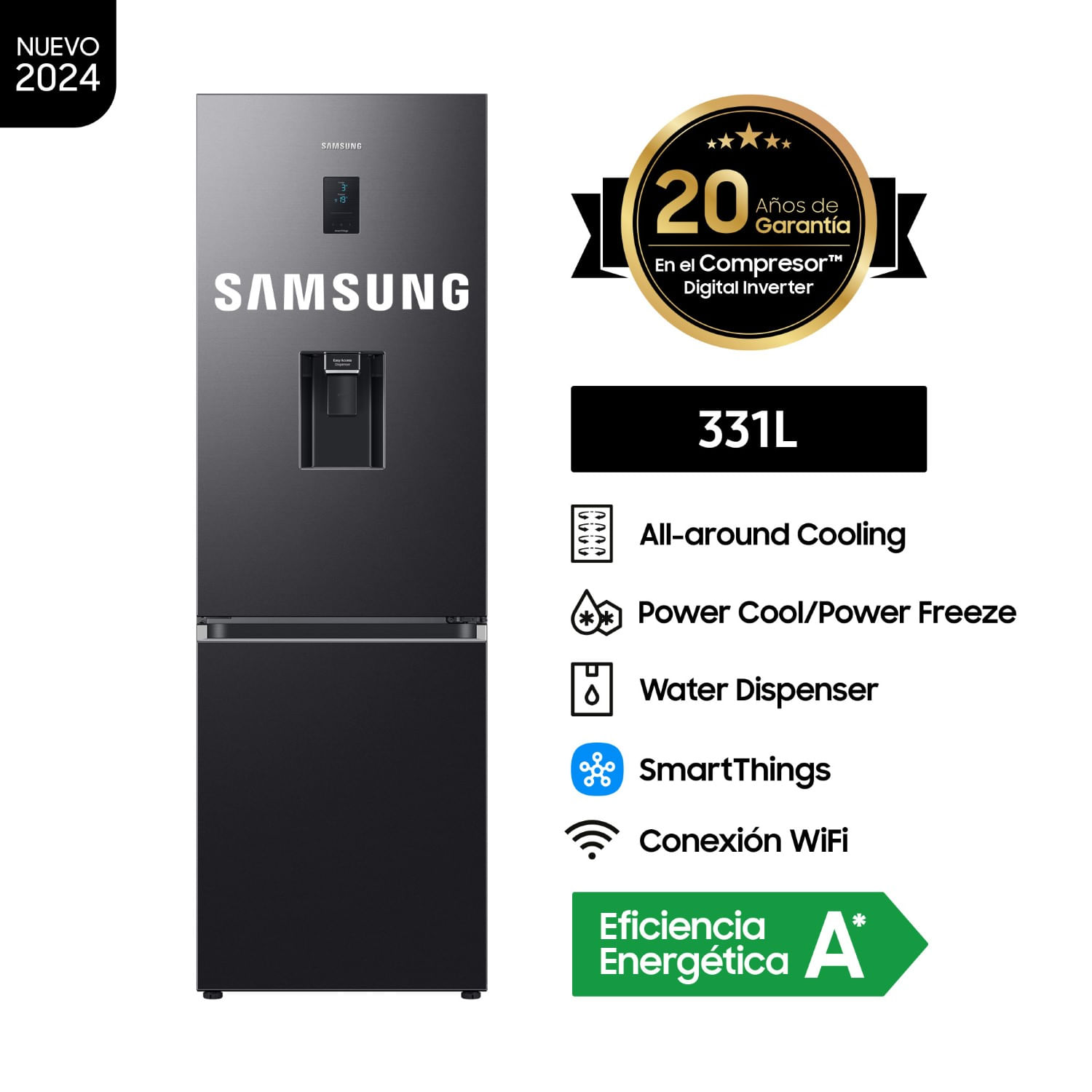 Refrigeradora Samsung All Around Cooling 331Lt Negra RB34C652EB1/PE