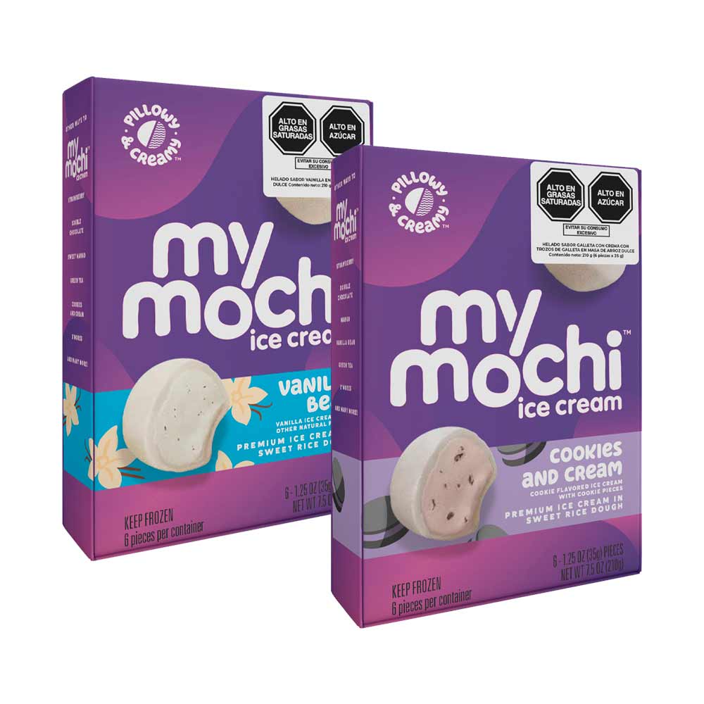 Pack Helado MY MOCHI Cookies & Cream Caja 280g + Helado MY MOCHI Vanilla Bean Caja 280g