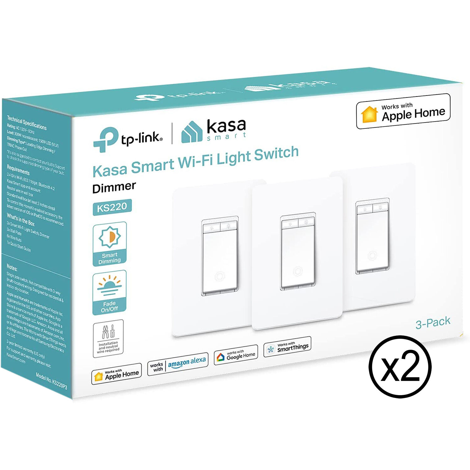 Interruptor Atenuador Inteligente Wi Fi Tp Link Ks220 Kasa Paquete de 6