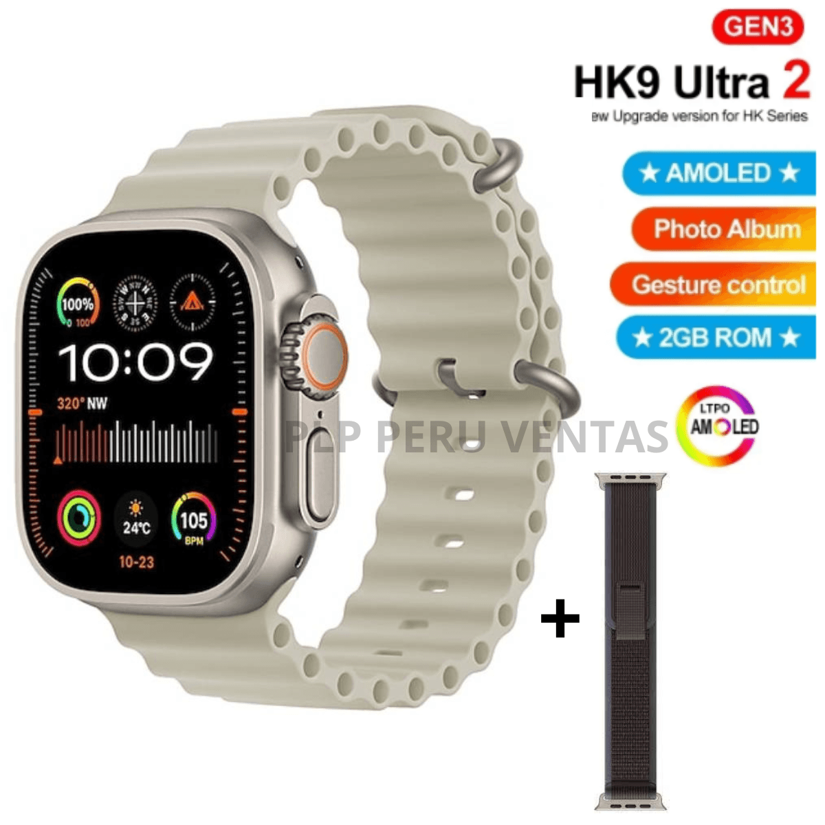 Smartwatch Hk9 Ultra 2 con Chat GPT 2GB Amoled Beige