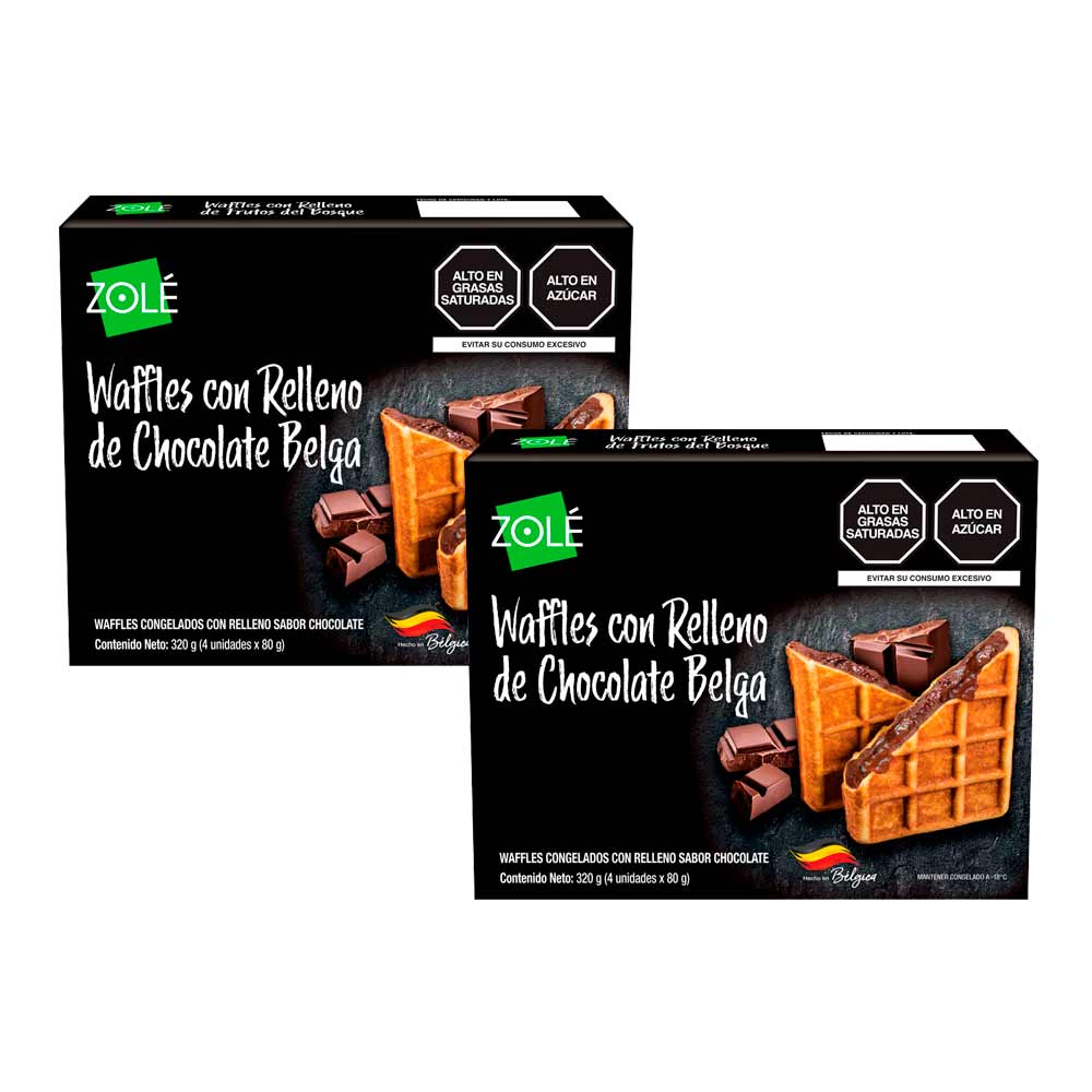 Pack Waffles ZOLE Relleno Chocolate Belga Caja 320g x 2un