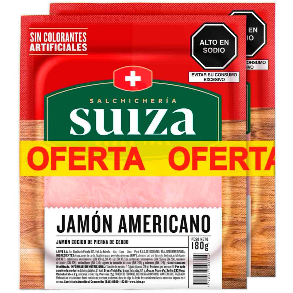 Pack Jamón Americano S. SUIZA Paquete 180g x2un