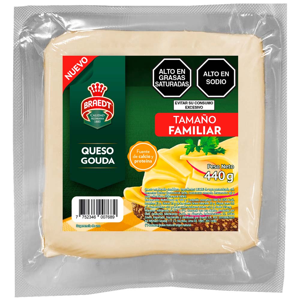 Queso Gouda BRAEDT Tamaño Familiar Paquete 440g