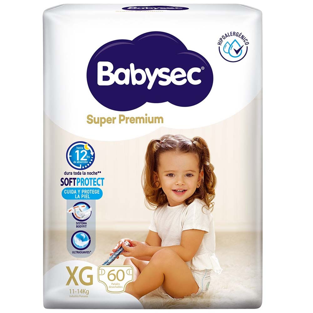 Pañal Super Premium BABYSEC Talla XG Paquete 60un