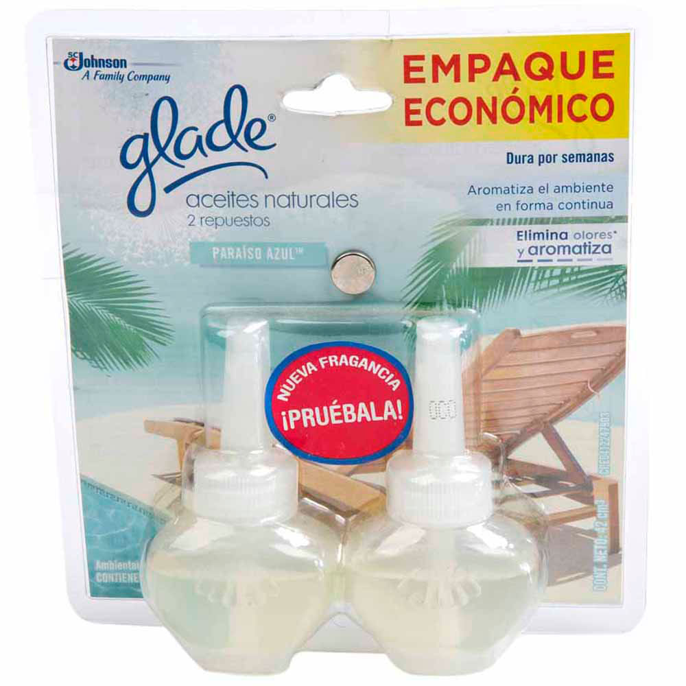 Ambientador eléctrico GLADE Paraíso azul repuesto Empaque 42Ml Paquete 2Un