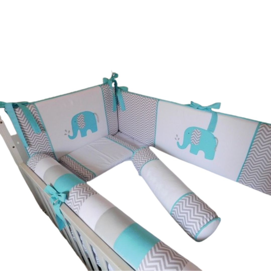 Protector Lateral Parachoques de Cuna BABYTU Diseño elefantito turqueza