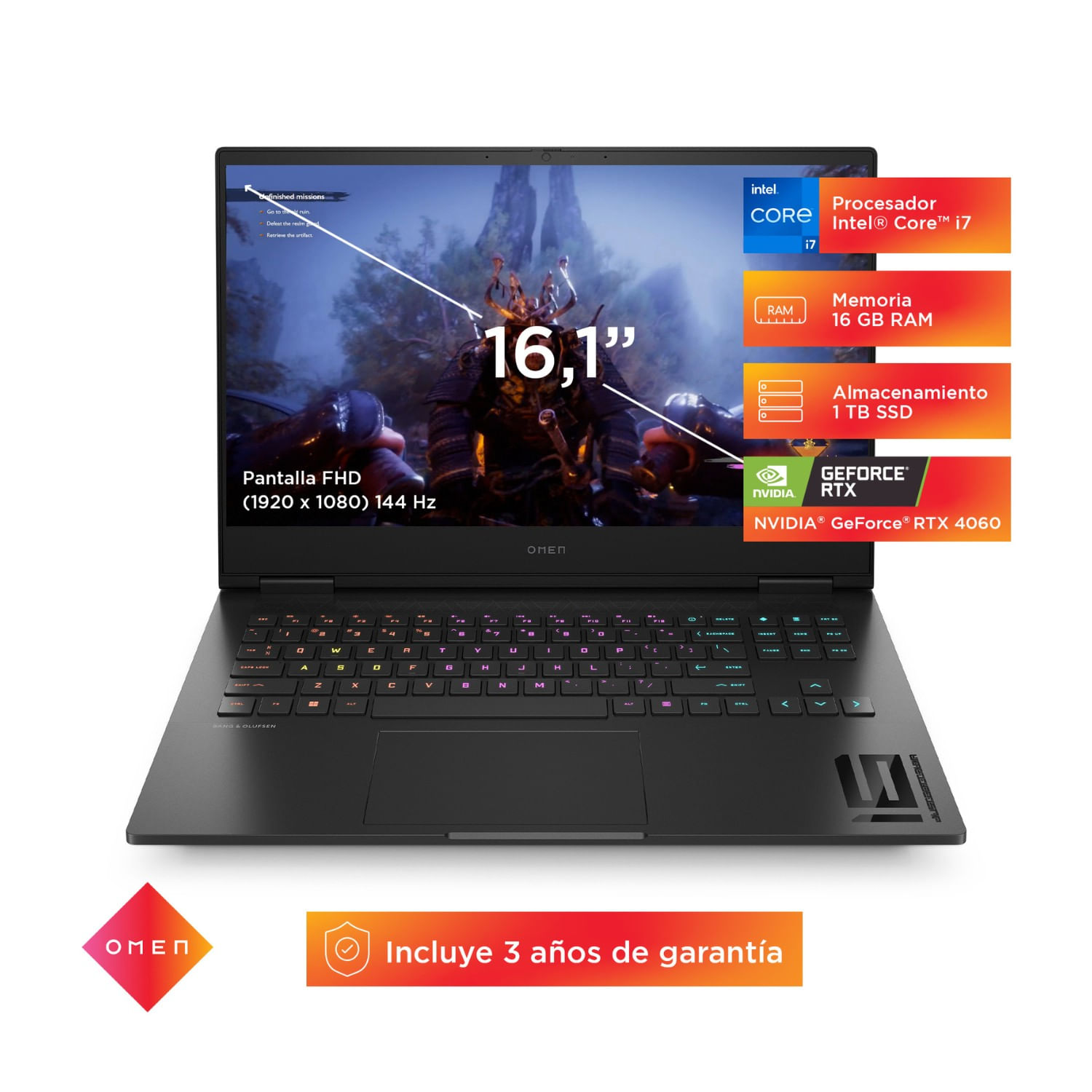 Laptop Omen Gaming Core i7-13ª 16.1" FHD IPS NVIDIA RTX4060 1TB SSD RAM 16GB W11H