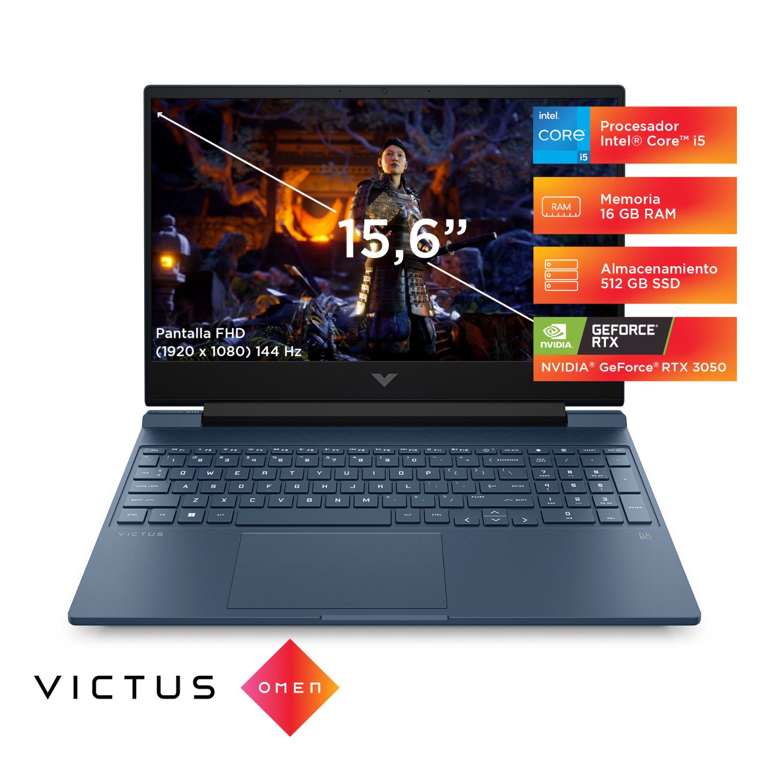 Laptop HP VICTUS 15 Core i5 12ª 15.6' FHD IPS 144Hz SSD 512GB RAM 16GB NVIDIA RTX3050 W11H