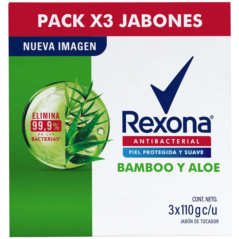 Jabón Tocador REXONA Antibacterial Bamboo y Aloe 110g x 3un PV