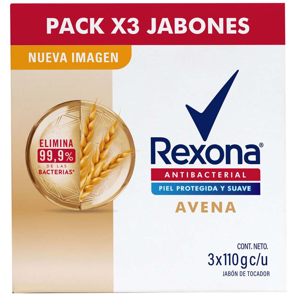 Jabón Tocador REXONA Antibacterial Avena 110g x 3un PV