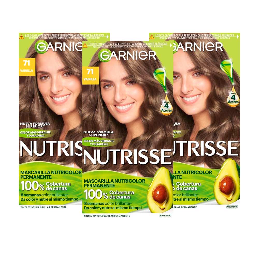 Pack Tinte para Cabello GARNIER Nutrisse 71 Almendra Caja 1un x 3un