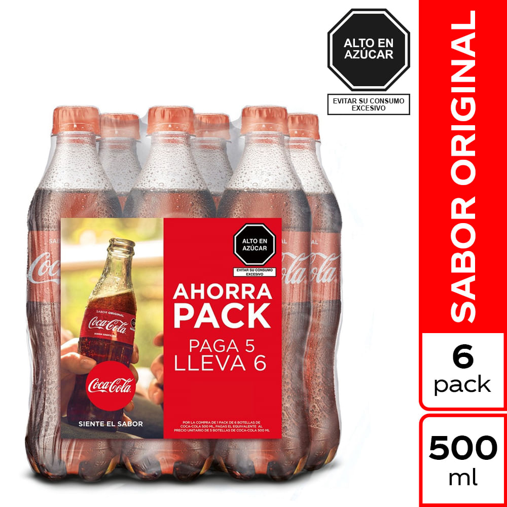 Gaseosa COCA COLA Sabor Original Botella 500ml Six Pack