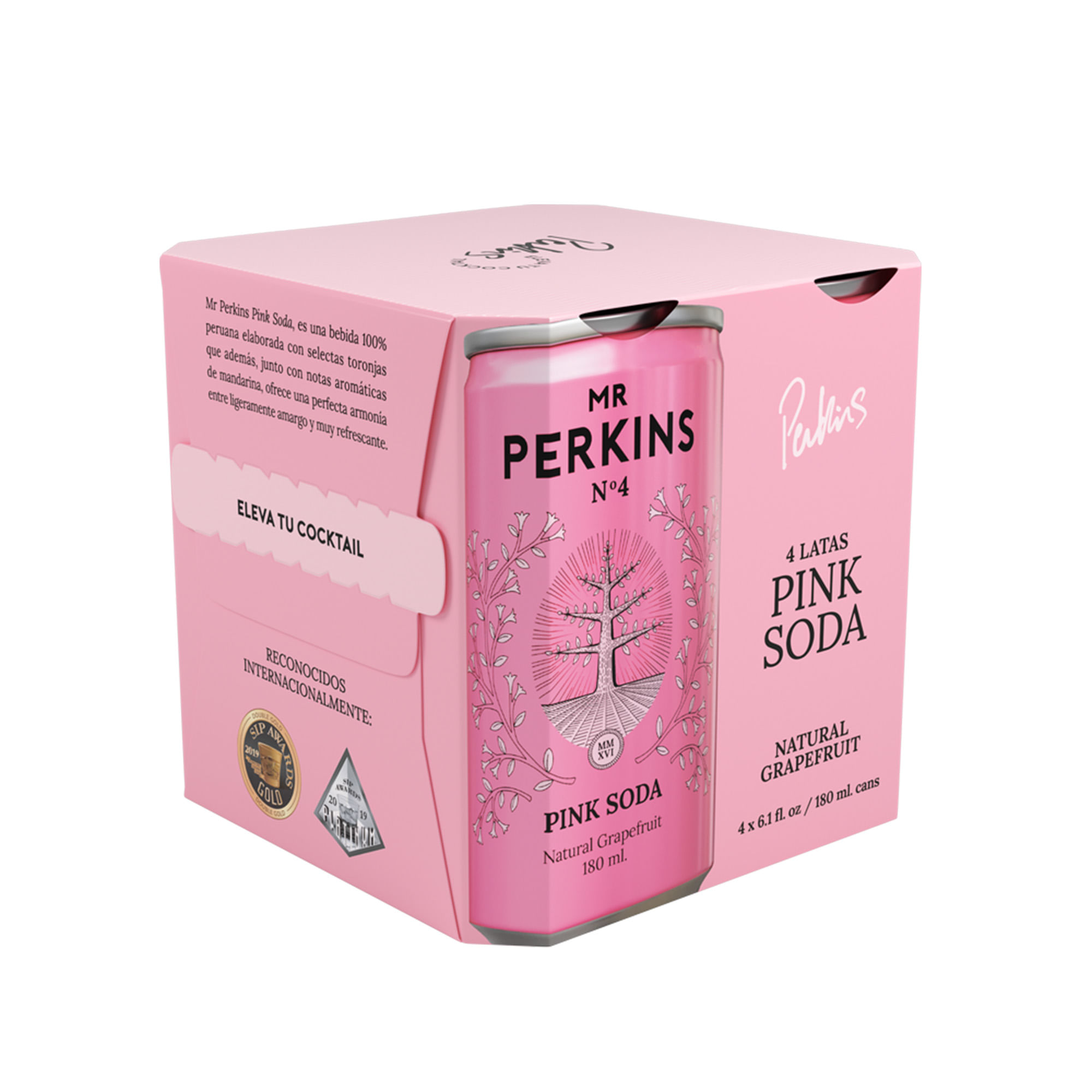 Agua Saborizada MR PERKINS Soda Pink 4 Pack Lata 180ml