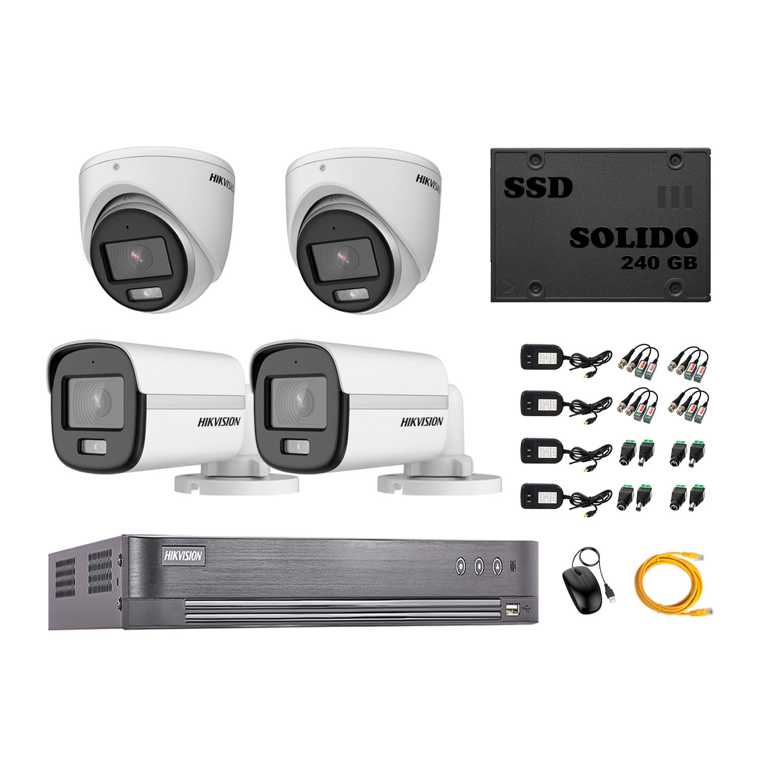 Cámaras Seguridad Hikvision Kit 4 5mp Colorvu Vision Nocturna Disco Ssd 240gb