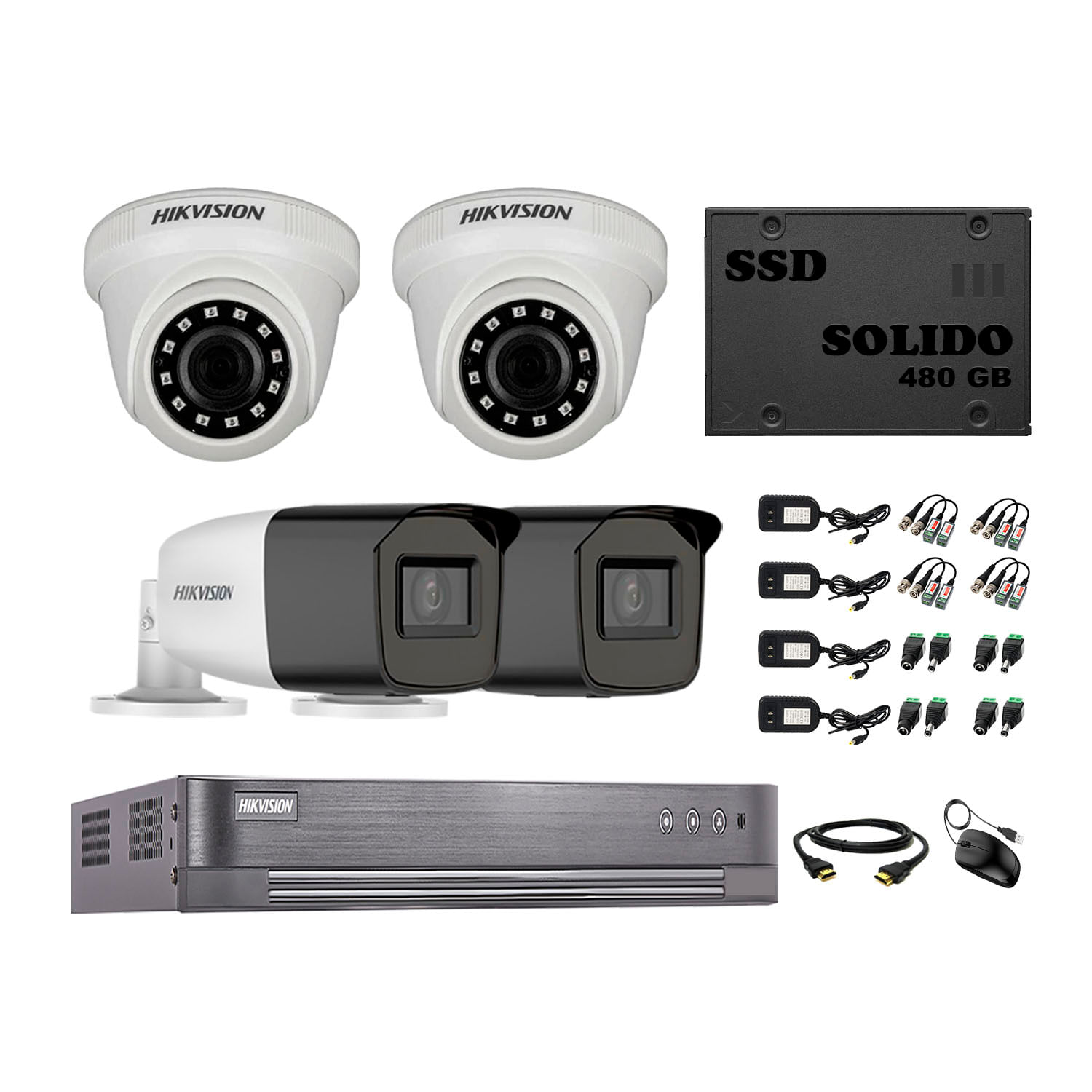 Cámaras Seguridad Hikvision Kit 4 Full Hd 2 Varifocal Disco Ssd 480gb