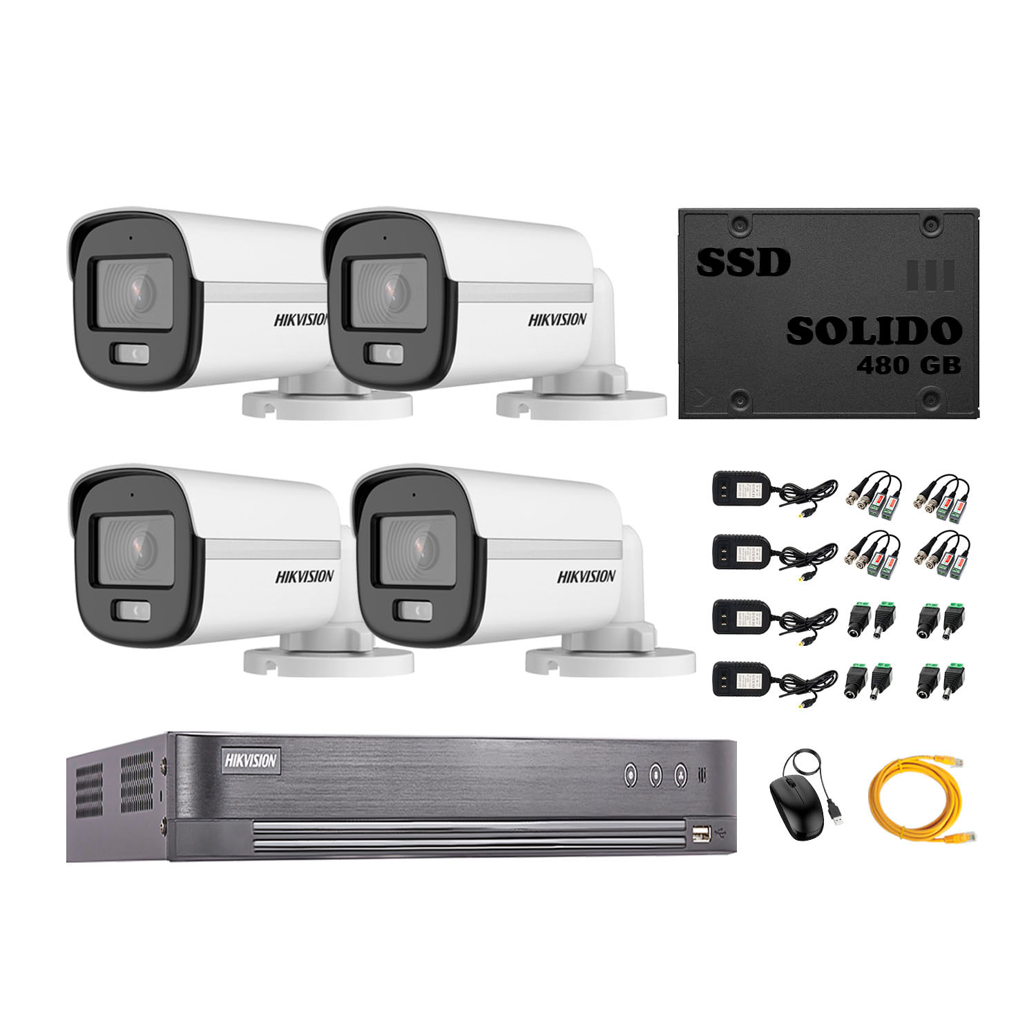 Cámaras Seguridad Exterior Hikvision Kit 4 5mp Colorvu Disco Ssd 480gb