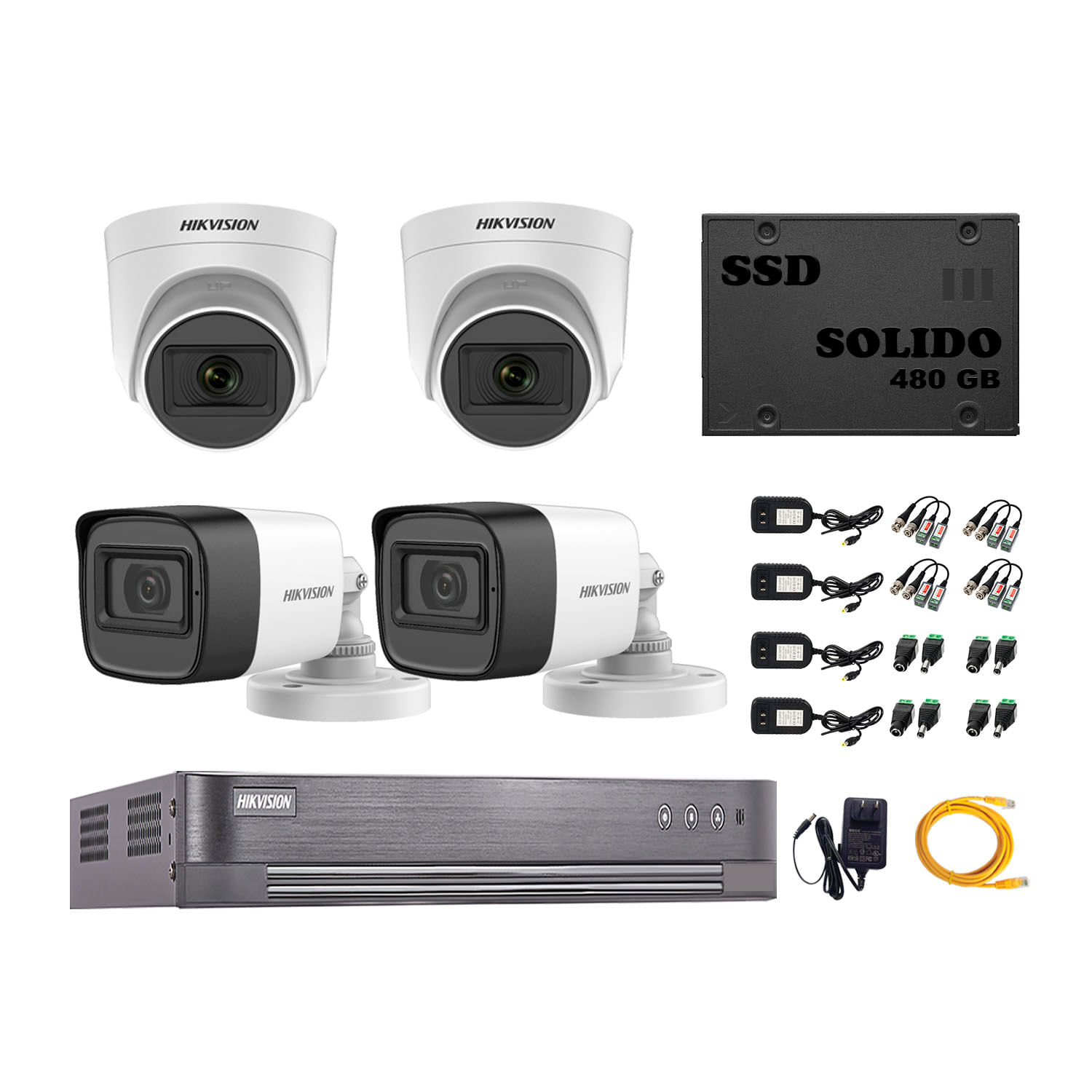 Cámaras Seguridad Hikvision Kit 4 5mp 2 Camaras Audio Disco Ssd 480gb