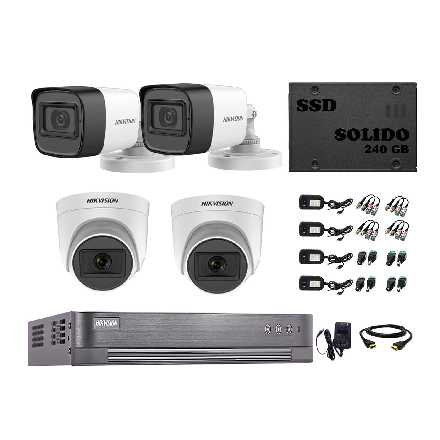 Cámaras Seguridad Hikvision Kit 4 Full Hd 1080p con Audio Disco Ssd 240gb