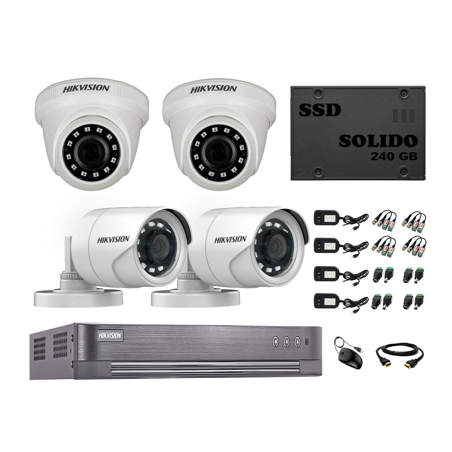 Cámaras Seguridad Hikvision Kit 4 Full Hd 1080p Disco Ssd 240gb