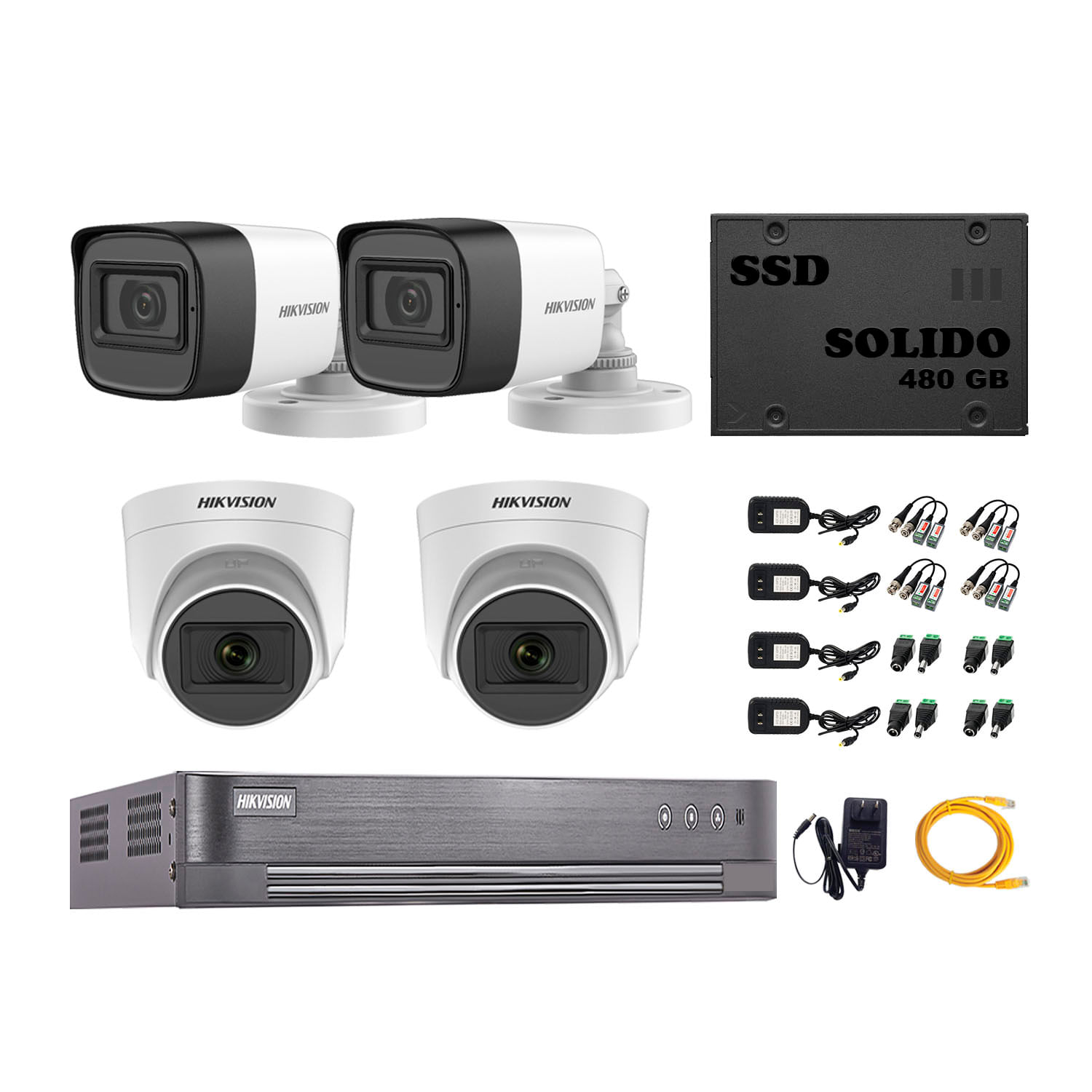 Cámaras Seguridad Hikvision Kit 4 5mp con Audio Disco Ssd 480gb