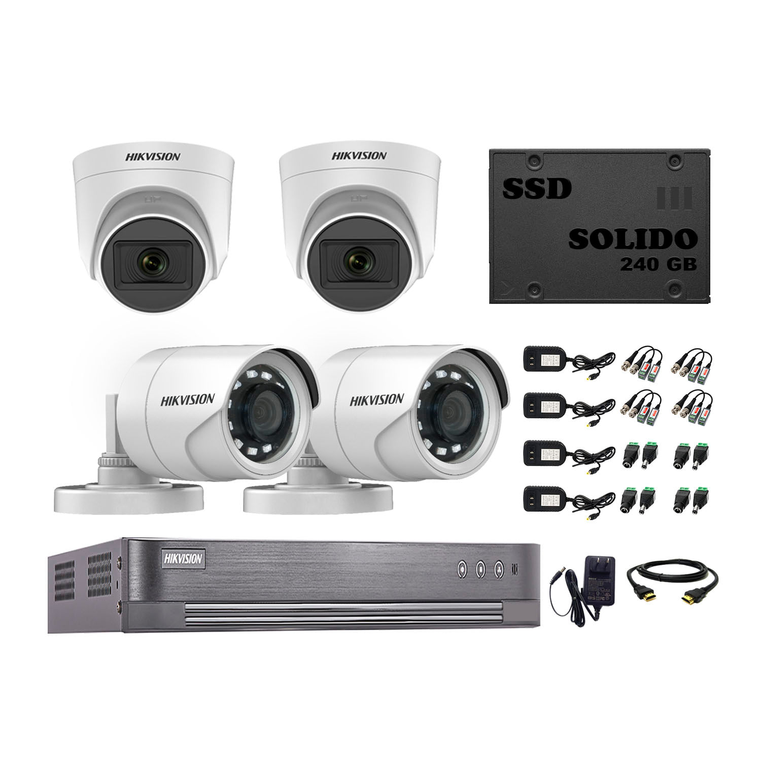 Cámaras Seguridad Hikvision Kit 4 Full Hd 02 Camara con Audio Disco Ssd 240gb