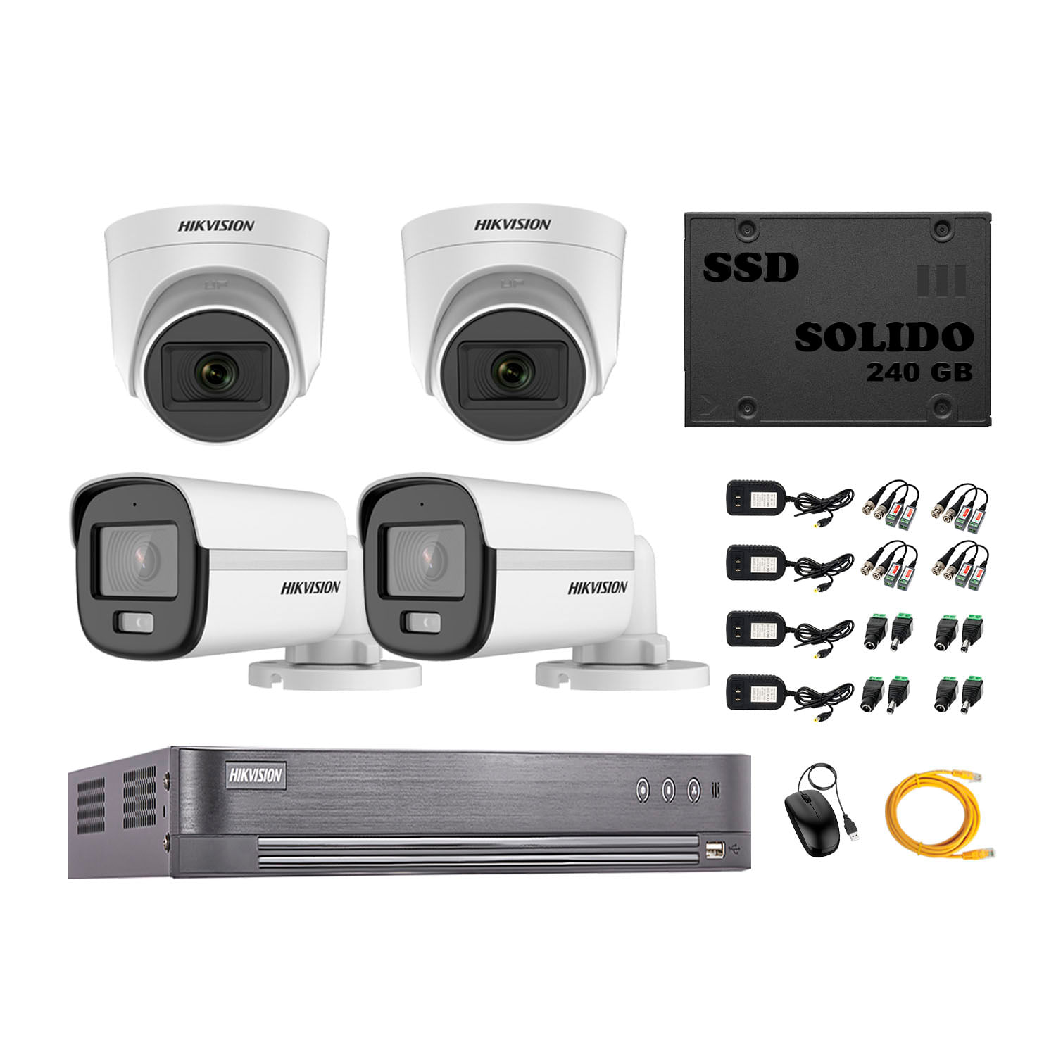 Cámaras Seguridad Hikvision Kit 4 5mp 2 Colorvu Vision Nocturna Disco Ssd 240gb