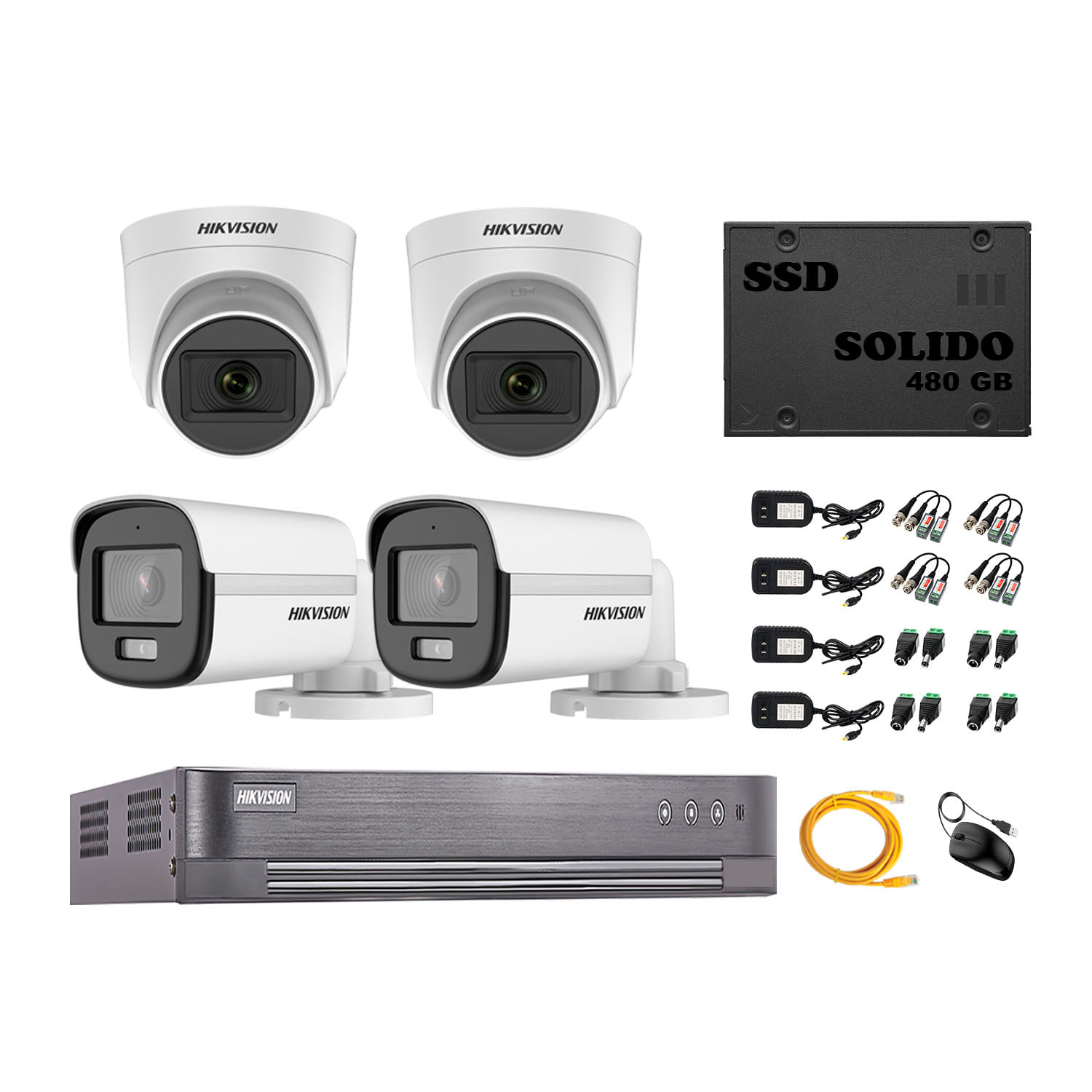 Cámaras Seguridad Hikvision Kit 4 Full Hd Colorvu 2 Audio Disco Ssd 480gb