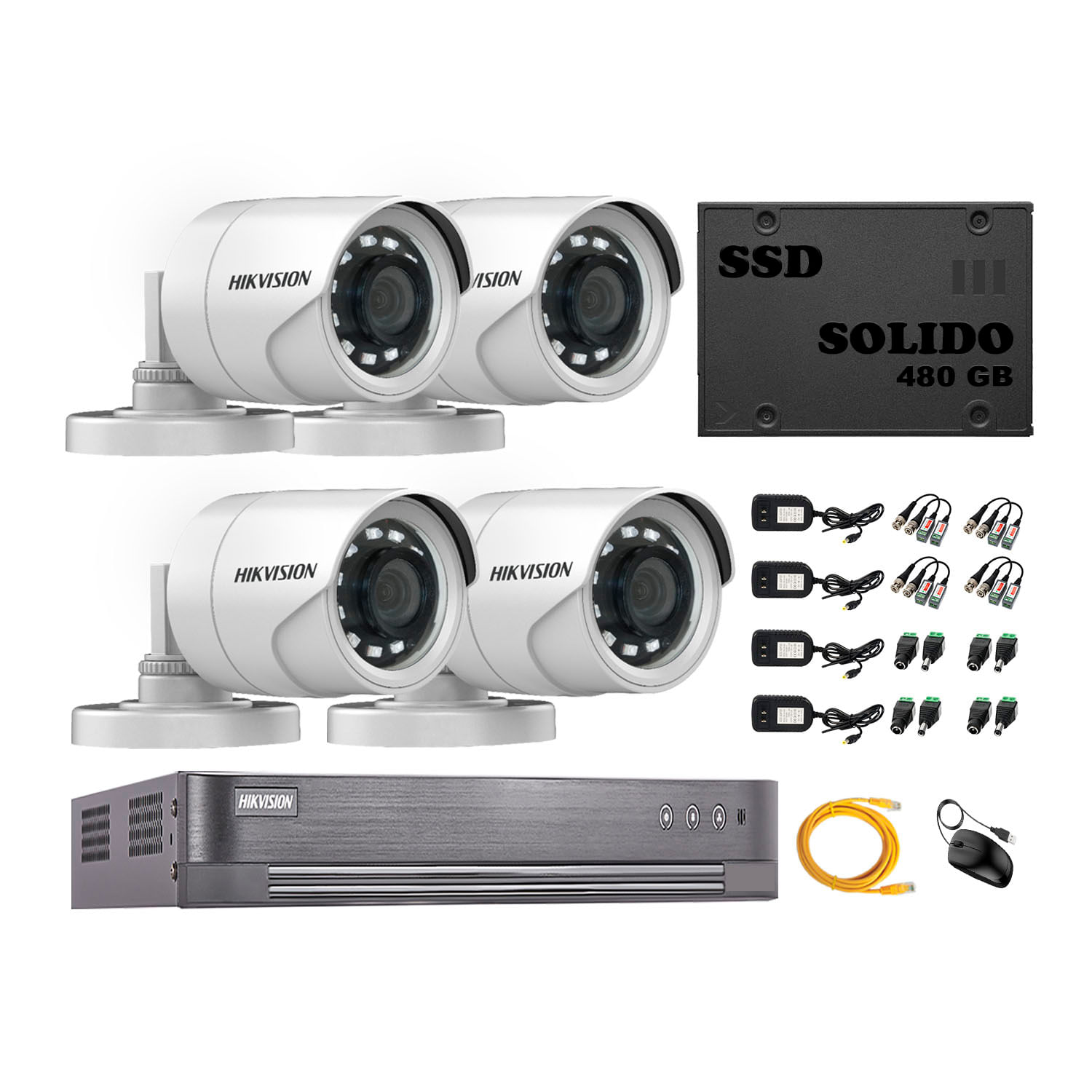 Cámaras Seguridad Exterior Hikvision Kit 4 Full Hd 1080p Disco Ssd 480gb