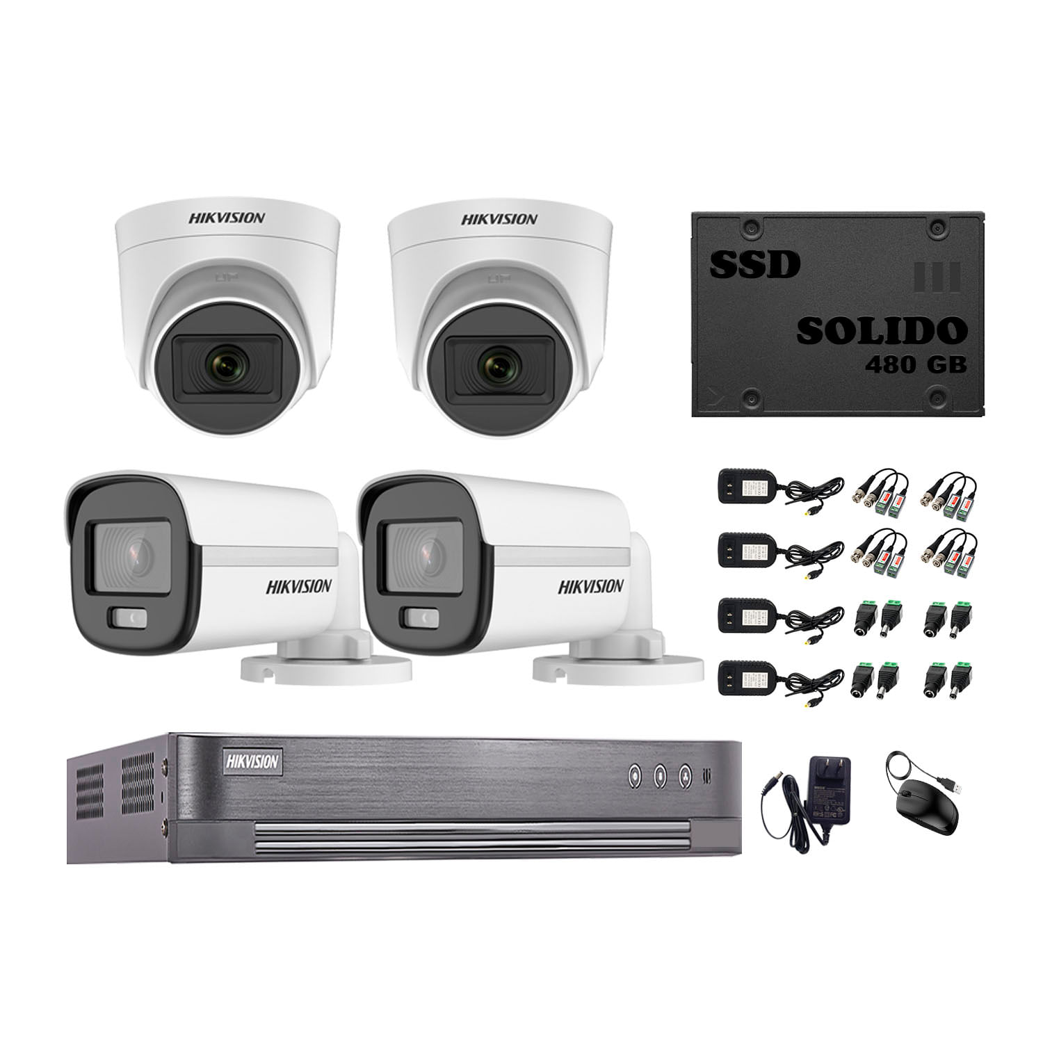 Cámaras Seguridad Hikvision Kit 4 Full Hd Colorvu Vision Color Disco Ssd 480gb