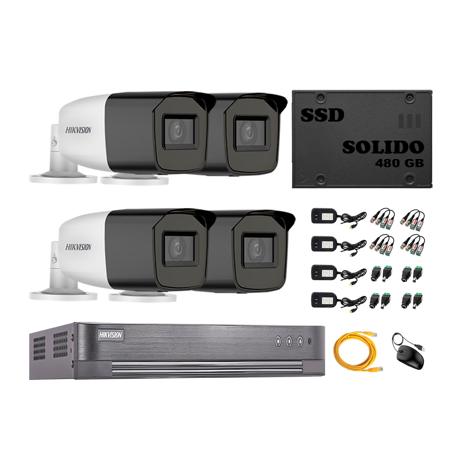 Cámaras Seguridad Exterior Hikvision Kit 4 Varifocal Full Hd Disco Ssd 480gb